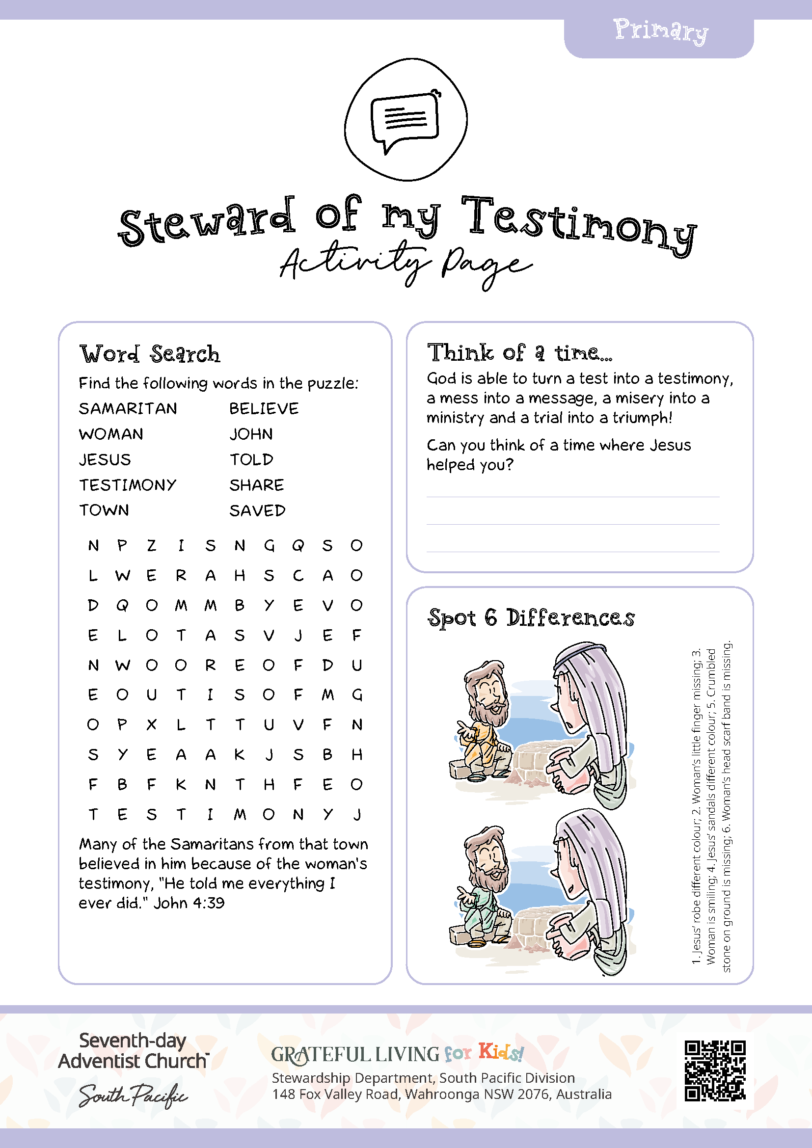 Steward Of My Testimony Kids Activity Sheets Stewardship   5 GL Activity Testimony Primary Page 1 